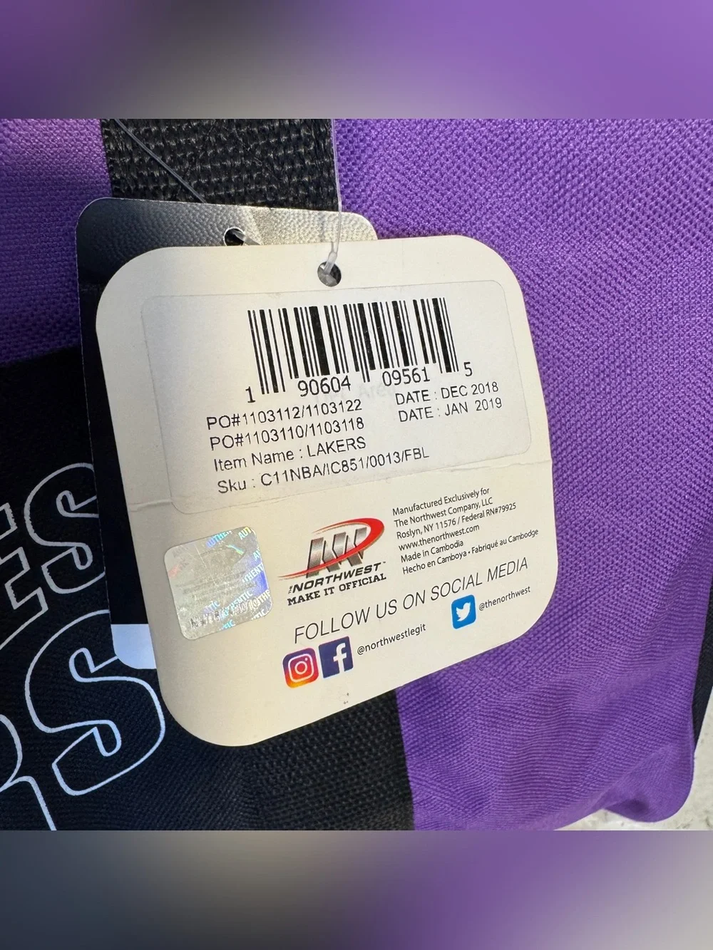 NWT Los Angeles Lakers Duffel Tote Bag - The Northwest Company